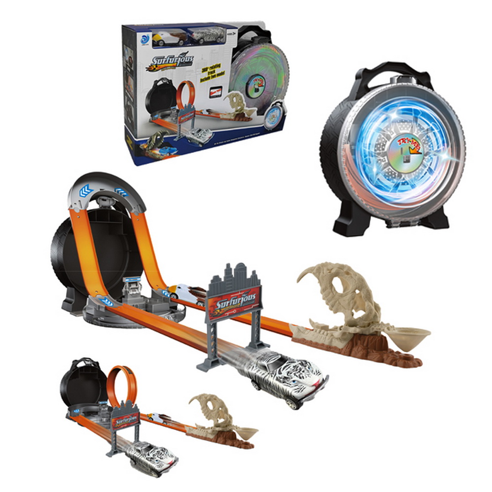 RUEDA TRANSFORMA EN PISTA CON 2 VEHICULOS